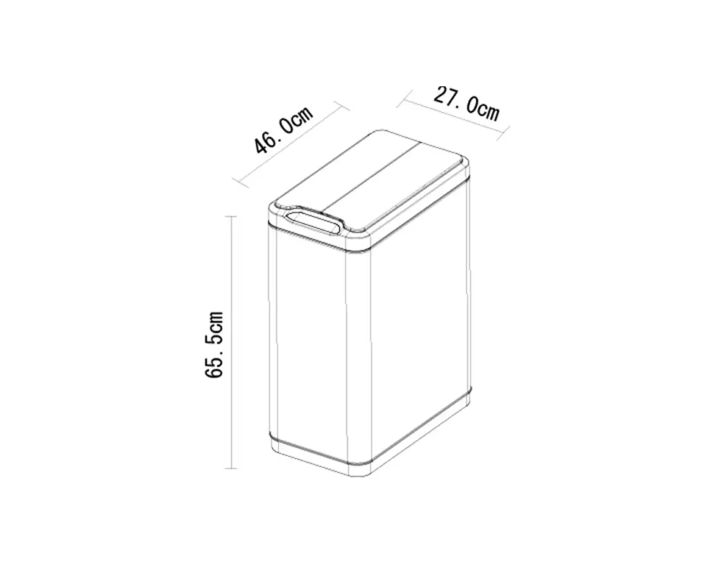 Rysunek izometryczny kosza automatycznego SENSOR 45 l z wymiarami