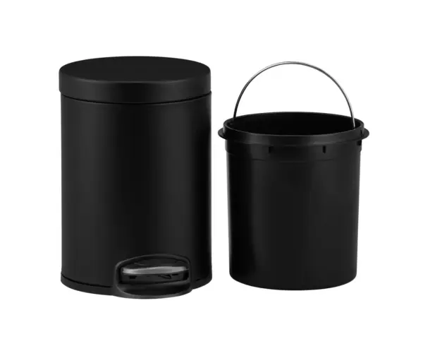 Kosz pedałowy SILENT SERENE, pojemność 5 l, metalowy, czarny matowy Metalowy kosz 5 l czarny matowy odporny na odciski palców