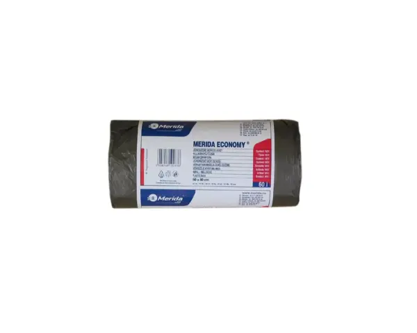 Worki na śmieci 70 l, MERIDA ECONOMY, czarne, 60x90 cm, rolka 50 szt. Czarne worki na śmieci 70 l HDPE Merida Economy rolka 50 sztuk