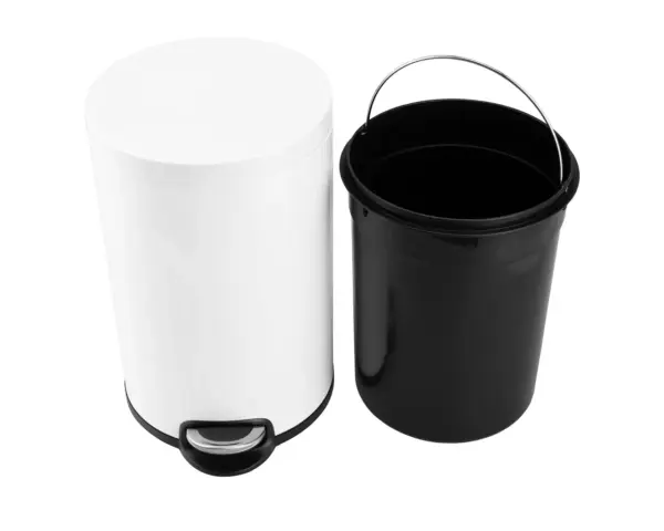 Kosz pedałowy SILENT SERENE, pojemność 20 l, metalowy, biały Biały kosz pedałowy 20 l z uchwytem do przenoszenia, metal