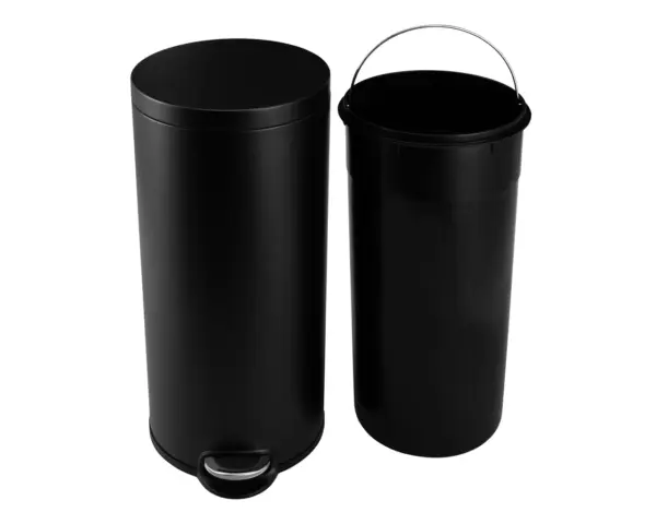 Kosz pedałowy SILENT SERENE, pojemność 30 l, metalowy, czarny matowy Ukryty mechanizm pedału metalowego kosza na śmieci 30 l