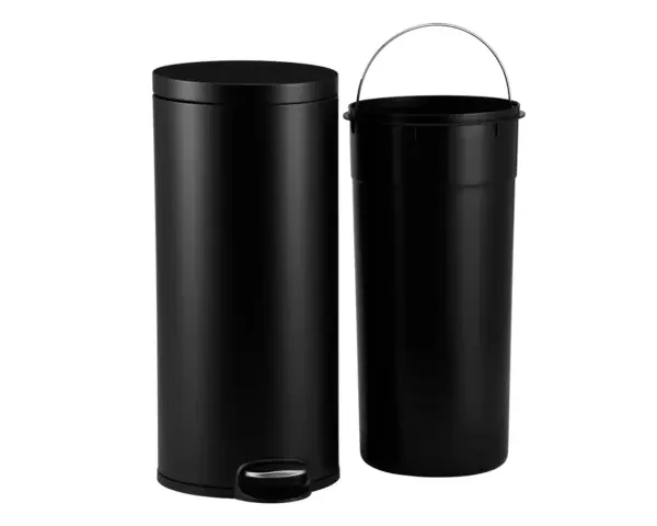Kosz pedałowy SILENT SERENE, pojemność 30 l, metalowy, czarny matowy Metalowy kosz pedałowy 30 l z uchwytem do przenoszenia