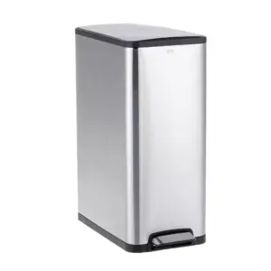 Prostokątny kosz na śmieci CUBE SLIM 45 l z matowej stali z pedałem