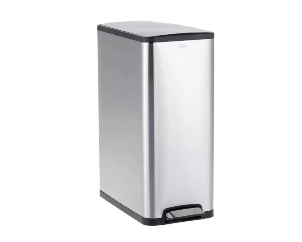 Kosz prostokątny CUBE SLIM pojemność 45 l, stal matowa Prostokątny kosz na śmieci CUBE SLIM 45 l z matowej stali z pedałem