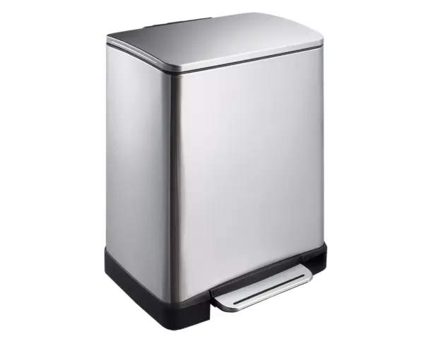 Kosz prostokątny CUBE, pojemność 50 l, stal matowa Prostokątny kosz na śmieci CUBE 50 l z matowej stali z pedałem