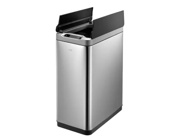 Kosz automatyczny SENSOR, bezdotykowy, prostokątny, pokrywa dwudzielna, stal mat. 45 l Kosz bezdotykowy SENSOR 45 l z otwartą dwudzielną pokrywą