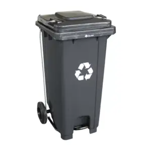 Kosz na odpady szary 120 l na kółkach z pedałem HDPE