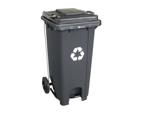 Kosz na odpady szary 120 l na kółkach z pedałem HDPE