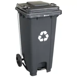 Kosz na odpady 240 l szary na kółkach z pedałem HDPE