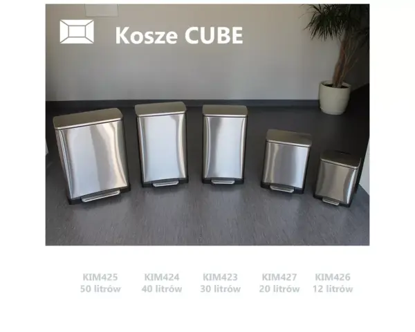 Kosz prostokątny CUBE, pojemność 30 l, stal matowa Kosze CUBE z wyjmowanym wiadrem i cichym mechanizmem pokrywy