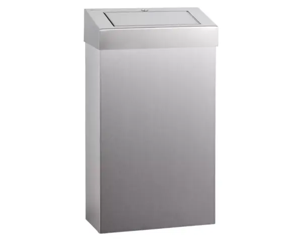 Kosz z uchylną pokrywą MERIDA STELLA SLIM, pojemność 27 l, stal matowa Kosz uchylny MERIDA STELLA SLIM z zamkiem bębenkowym, mocowanie ścienne