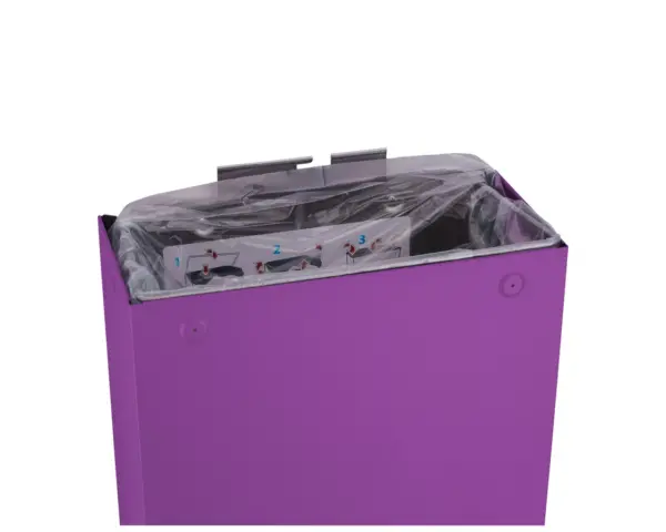 Kosz na odpady otwarty MERIDA STELLA SLIM VIOLET LINE, pojemność 27 l, fioletowy Kosz na odpady MERIDA STELLA SLIM VIOLET LINE szczegół spawanych łączeń boków