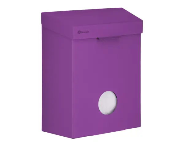 Kosz do damskich toalet MERIDA STELLA VIOLET LINE z pojemnikiem na torebki higieniczne, pojemność 4,4 l, fioletowy Kosz sanitarny STELLA VIOLET LINE z pojemnikiem na torebki wsuwane od spodu