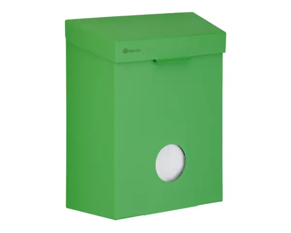 Kosz do damskich toalet MERIDA STELLA GREEN LINE z pojemnikiem na torebki higieniczne, pojemność 4,4 l, zielony Kosz toaletowy MERIDA STELLA GREEN LINE z unoszoną pokrywą, 4,4 l