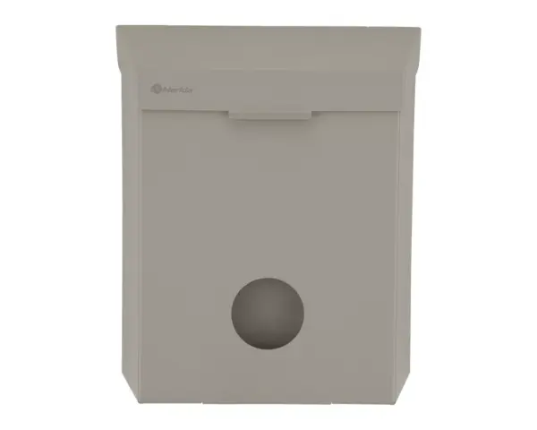 Kosz do damskich toalet MERIDA STELLA STONE GREY LINE z pojemnikiem na torebki higieniczne, pojemność 4,4 l, szary kamienny Kosz damski MERIDA STELLA STONE GREY LINE – widok boczny, mocowanie ścienne