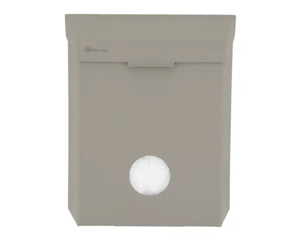 Kosz do damskich toalet MERIDA STELLA STONE GREY LINE z pojemnikiem na torebki higieniczne, pojemność 4,4 l, szary kamienny Kosz MERIDA STELLA STONE GREY LINE z otwartą pokrywą i widocznym pojemnikiem na torebki