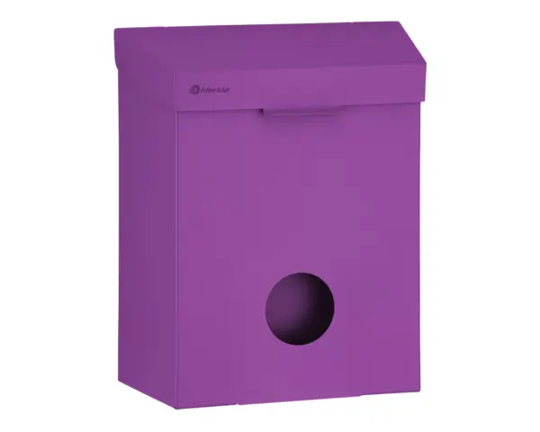 Kosz do damskich toalet MERIDA STELLA VIOLET LINE z pojemnikiem na torebki higieniczne, pojemność 4,4 l, fioletowy Fioletowy kosz do toalet damskich z unoszoną pokrywą mocowany do ściany