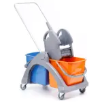 Wózek serwisowy do sprzątania, dwuwiadrowy, 2× wiadro 25 l, prasa do mopów