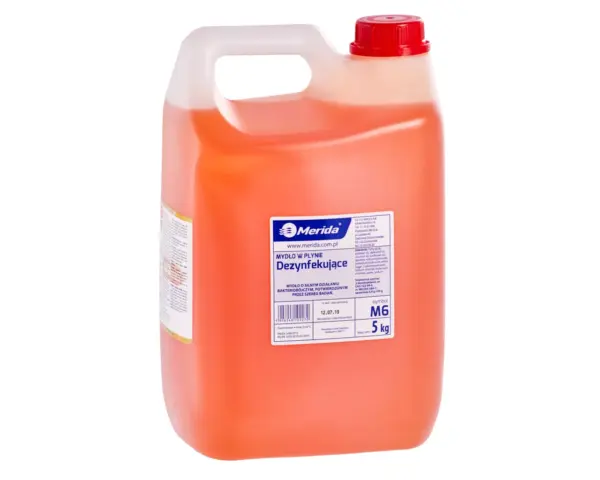 Mydło w płynie MERIDA SANITINAS DEZYNFEKUJĄCE, kanister 5 kg, zapach grejpfrutowy Antybakteryjne mydło w płynie o zapachu grejpfrutowym, kanister 5 kg