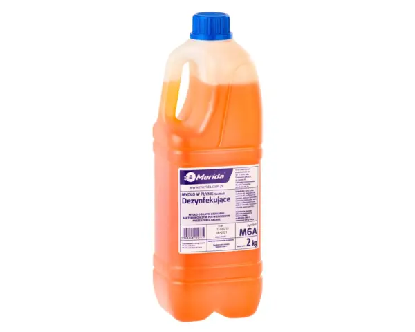 Mydło w płynie MERIDA SANITINAS DEZYNFEKUJĄCE, butelka 2 kg, zapach grejpfrutowy Mydło w płynie dezynfekujące o zapachu grejpfrutowym, butelka 2 kg