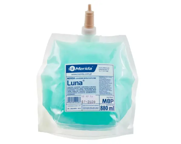 Mydło w płynie MERIDA LUNA seledynowe, wkład jednorazowy 880 ml, zapach naomi Mydło w płynie Merida Luna seledynowe wkład 880 ml zapach Naomi