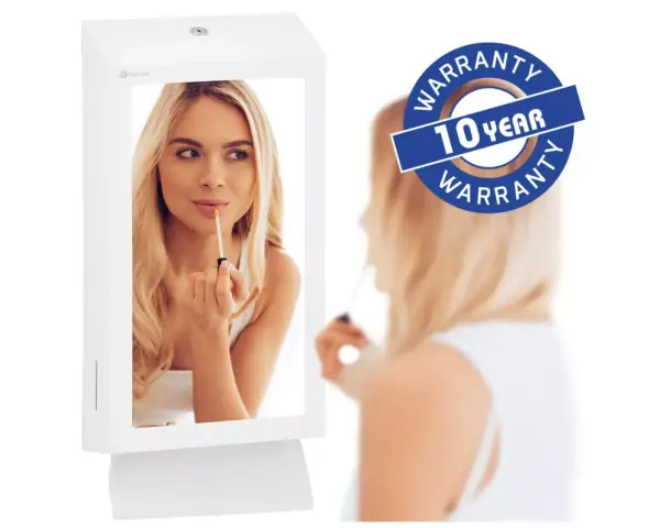 Pojemnik na ręczniki składane, z lustrem ze stali SuperMirror „2w1" MERIDA STELLA SLIM WHITE LINE MEGA COMBO, biały Biały pojemnik na ręczniki papierowe z lustrem SuperMirror stal nierdzewna