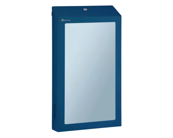 Pojemnik na ręczniki składane z lustrem ze stali SuperMirror „2w1" MERIDA STELLA SLIM BLUE LINE MEGA COMBO, niebieski Niebieski pojemnik na ręczniki składane z okienkiem kontrolnym i lustrem