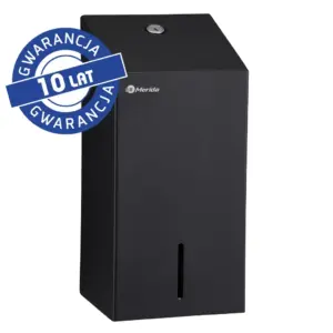 Merida Stella Black Line BSC401 – czarny pojemnik na papier toaletowy w listkach, do 450 szt.; stal nierdzewna, okienko, zamek bębenkowy.