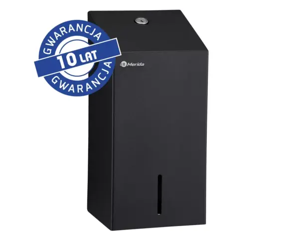 Merida Stella Black Line BSC401 – czarny pojemnik na papier toaletowy w listkach, do 450 szt.; stal nierdzewna, okienko, zamek bębenkowy.
