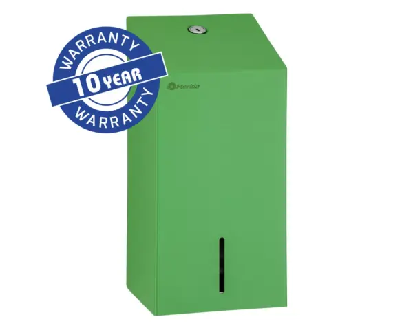 Pojemnik na papier toaletowy w listkach MERIDA STELLA GREEN LINE, pojemność do 450 szt., zielony Zielony pojemnik na papier listkowy ze stali nierdzewnej MERIDA STELLA