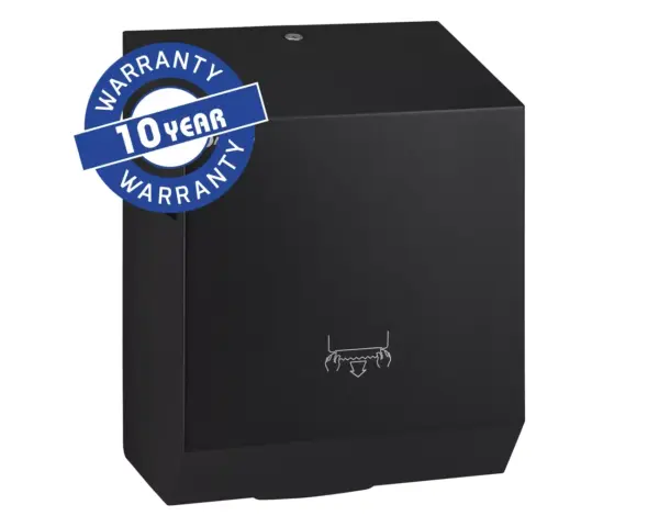 Mechaniczny podajnik ręczników papierowych w rolach MERIDA STELLA BLACK LINE, czarny Podajnik ręczników MERIDA STELLA BLACK LINE z mechanizmem odcinającym listek