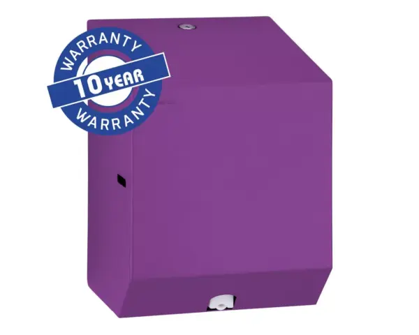 Pojemnik na ręczniki papierowe w rolach lub papier toaletowy w systemie listkowym MERIDA STELLA VIOLET LINE MINI, fioletowy Stalowy pojemnik na ręczniki MERIDA STELLA VIOLET LINE MINI z opisem