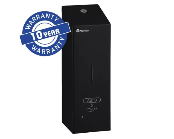 Bezdotykowy automatyczny dozownik mydła w pianie MERIDA STELLA AUTOMATIC SLIM BLACK LINE na jednorazowe wkłady 800 ml, czarny Automatyczny dozownik mydła Merida Stella Black z informacją o gwarancji