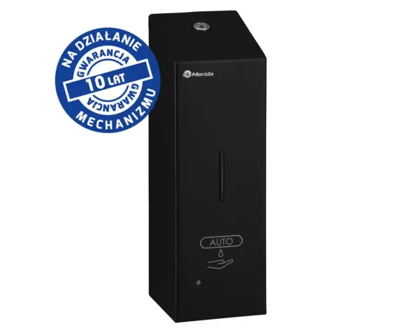 Bezdotykowy automatyczny dozownik mydła w pianie MERIDA STELLA AUTOMATIC SLIM BLACK LINE na jednorazowe wkłady 800 ml, czarny Dozownik mydła Merida Stella Black Line ze stalowym zamkiem i informacją gwarancyjną