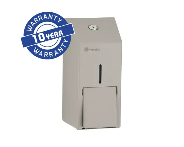 Dozownik mydła w płynie MERIDA STELLA STONE GREY LINE MINI, pojemność zbiornika 400 ml, szary kamienny Stalowy dozownik mydła Merida Stella Mini z zamkiem bębenkowym