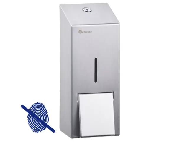 Dozownik mydła w płynie MERIDA STELLA Anti-FingerPrint MAXI, pojemność zbiornika 800 ml, stal matowa z powłoką AFP Dozownik mydła w płynie MERIDA STELLA MAXI ze stali matowej powłoka AFP