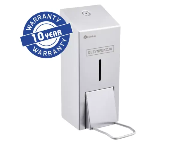 Dozownik płynu dezynfekcyjnego w sprayu na jednorazowe wkłady 1000 ml z przyciskiem łokciowym MERIDA STELLA, stal matowa Dozownik dezynfekcyjny MERIDA STELLA 1000 ml stal nierdzewna matowa