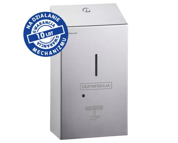 Bezdotykowy automatyczny dozownik płynu dezynfekcyjnego w sprayu na jednorazowe wkłady 1000 ml, MERIDA STELLA, stal matowa Dozownik sprayu dezynfekcyjnego ze stali szczotkowanej Merida Stella