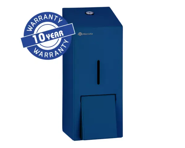 Dozownik mydła w płynie MERIDA STELLA BLUE LINE MAXI, pojemność zbiornika 800 ml, niebieski Dozownik mydła MERIDA STELLA BLUE LINE MAXI angielski certyfikat gwarancji
