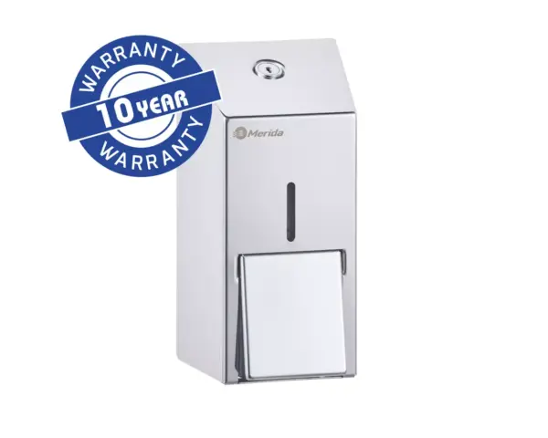 Dozownik mydła w płynie MERIDA STELLA MINI, pojemność zbiornika 400 ml, stal polerowana Dozownik mydła MERIDA STELLA MINI ze stali polerowanej, angielska gwarancja