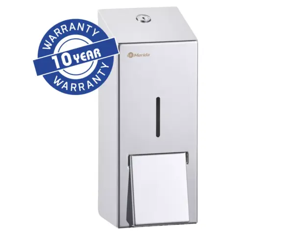 Dozownik sprayowy płynu dezynfekyjnego MERIDA STELLA, pojemność wkładów 1000 ml, stal polerowana Stalowy dozownik sprayowy MERIDA STELLA z zamkiem bębenkowym 1000 ml