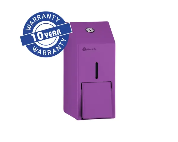 Dozownik mydła w płynie MERIDA STELLA VIOLET LINE MINI, pojemność zbiornika 400 ml, fioletowy Dozownik mydła ze stali nierdzewnej z fioletową powłoką strukturalną MINI