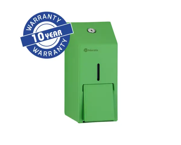 Dozownik mydła w płynie MERIDA STELLA GREEN LINE MINI, pojemność zbiornika 400 ml, zielony Stalowy dozownik mydła MERIDA STELLA GREEN LINE MINI z zamkiem