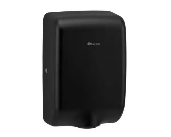 Suszarka do rąk MERIDA TURBO JET SLIM MINI BLACK LINE, czarna Czarna suszarka do rąk Merida Turbo Jet Slim Mini Black Line z logo
