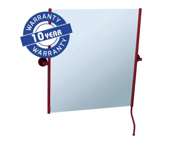 Lustro uchylne w oprawie czerwonej matowej z uchwytem ułatwiającym regulację kąta nachylenia MERIDA STELLA RED LINE, 50 x 60 cm Lustro uchylne MERIDA STELLA RED LINE do toalet dla niepełnosprawnych
