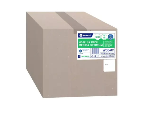 Worki na śmieci 160 l, MERIDA OPTIMUM BLUE ANGEL, białe, 90x110 cm, rolka 25 szt. Karton zbiorczy worków na śmieci Merida 160 l białe LDPE
