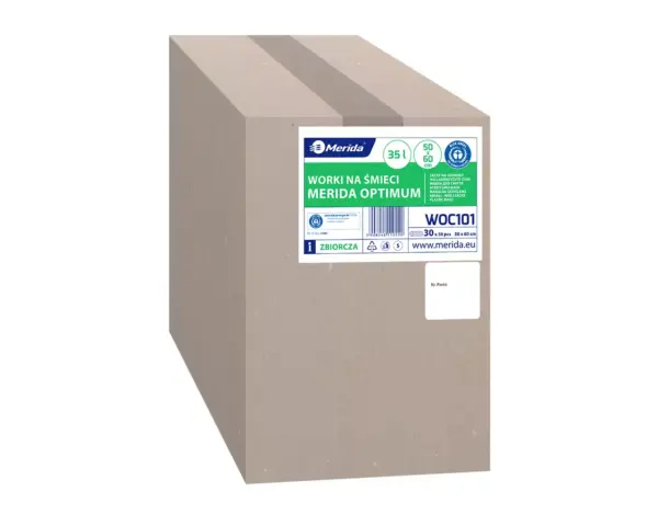 Worki na śmieci 35 l, MERIDA OPTIMUM BLUE ANGEL, czarne, 50x60 cm, rolka 50 szt. Karton z workami na śmieci Merida Optimum 35 l, czarne