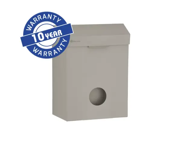 Kosz do damskich toalet MERIDA STELLA STONE GREY LINE z pojemnikiem na torebki higieniczne, pojemność 4,4 l, szary kamienny Kosz na odpadki MERIDA STELLA STONE GREY LINE z pojemnikiem na torebki higieniczne