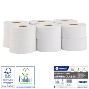 Papier toaletowy Merida Classic Ecolabel jednowarstwowy biały 19 cm