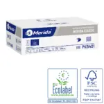 Papier toaletowy w listkach, MERIDA CLASSIC ECOLABEL, jednowarstwowy, biały, karton 9000 szt.